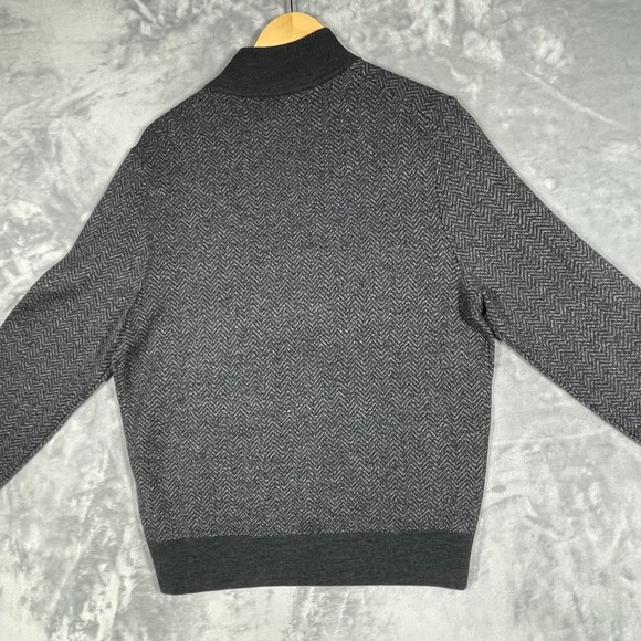BONOBOS Men's Herringbone Quarter Zip Sweater 100% Merino Wool Gray Size M - Picture 3 of 9